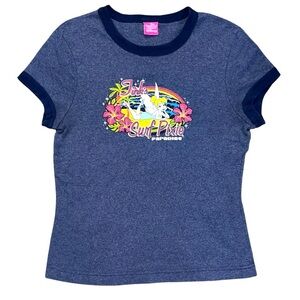 Vintage 90s Y2K Disney Tinkerbell Surf Pixie Paradise Ringer Baby Tee- Size S/M